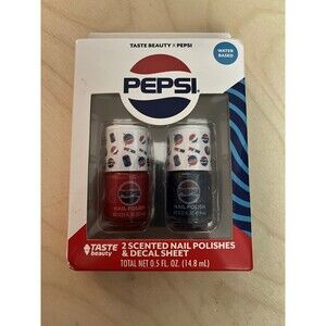NEW Pepsi Scented Blue Glitter & Bright Red Nail Polish with Decals Soda Cola